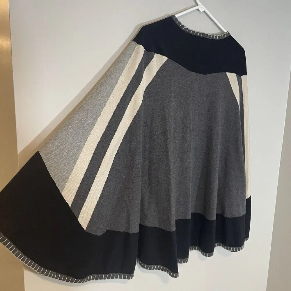 Cabi Sweater Poncho Gray Black Striped Oversized Wrap Colorblock Cotton One Size - Picture 9 of 9